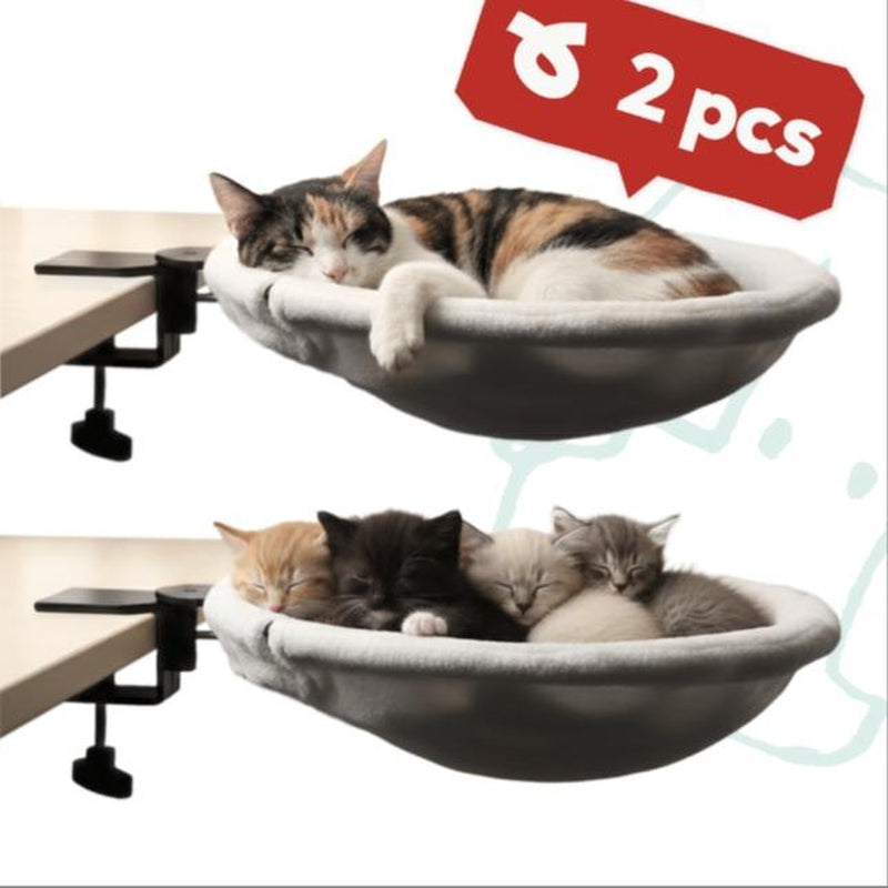 Rotating Cat Desk Hammock Bed — Clamp-On Table Bed for Indoor Cats