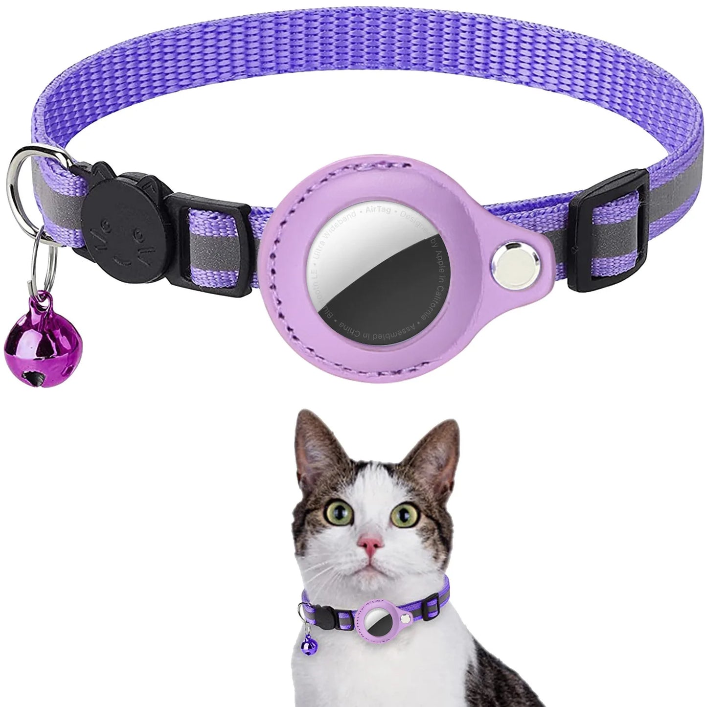 Cat Collar with AirTag Holder — Breakaway, Reflective, Waterproof