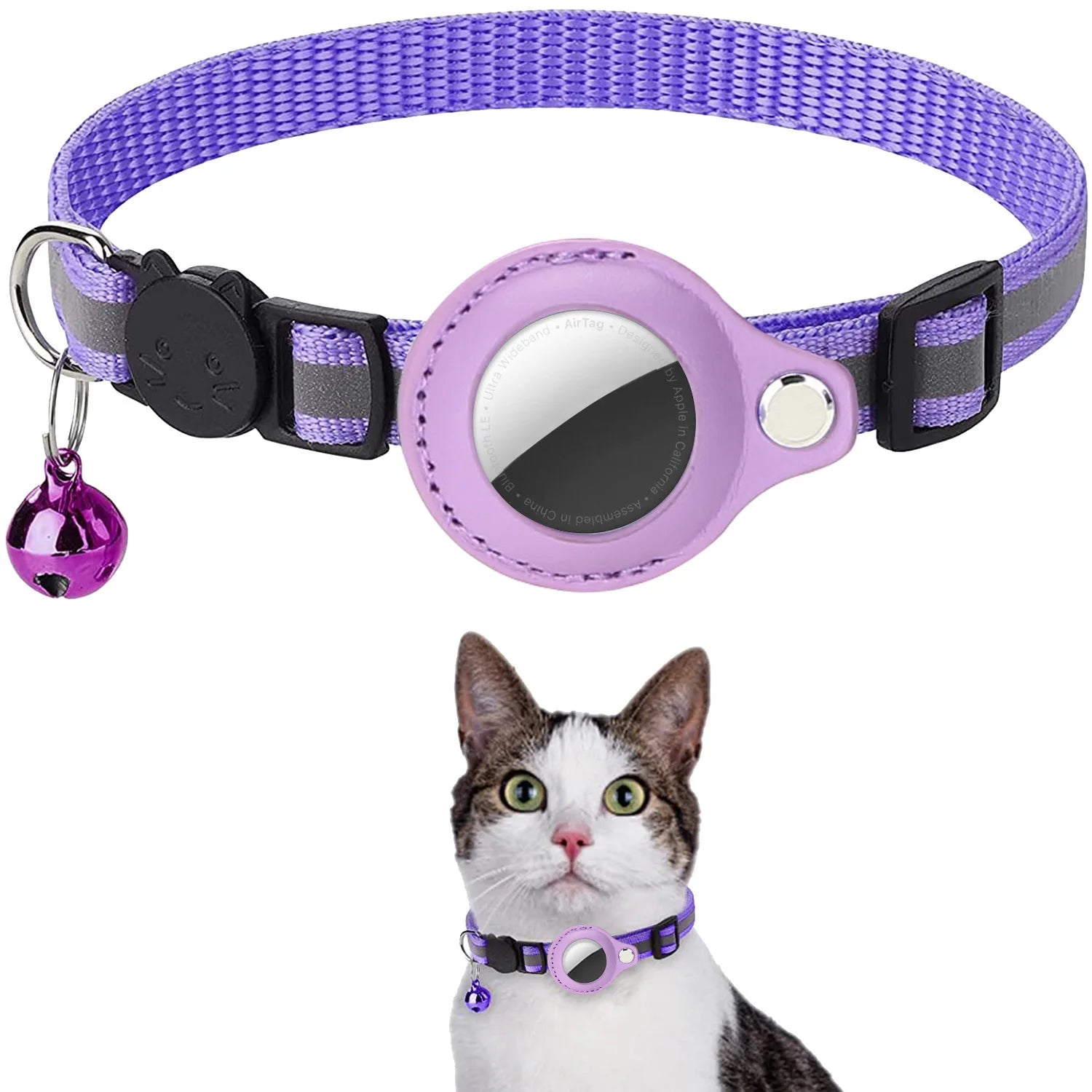 Cat Collar with AirTag Holder — Breakaway, Reflective, Waterproof