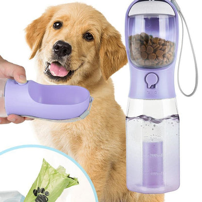 3-in-1 Dog Travel Water Bottle — Bowl, Treat Container & Bag Dispenser