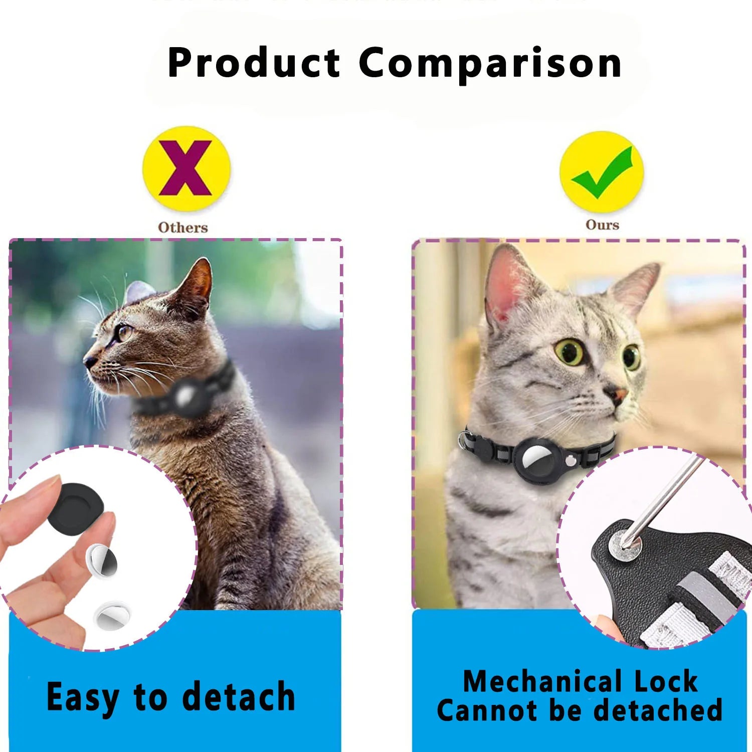 Cat Collar with AirTag Holder — Breakaway, Reflective, Waterproof