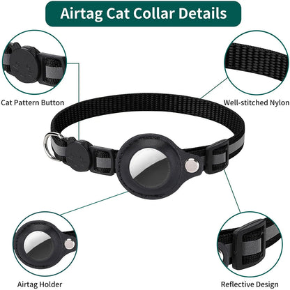 Cat Collar with AirTag Holder — Breakaway, Reflective, Waterproof
