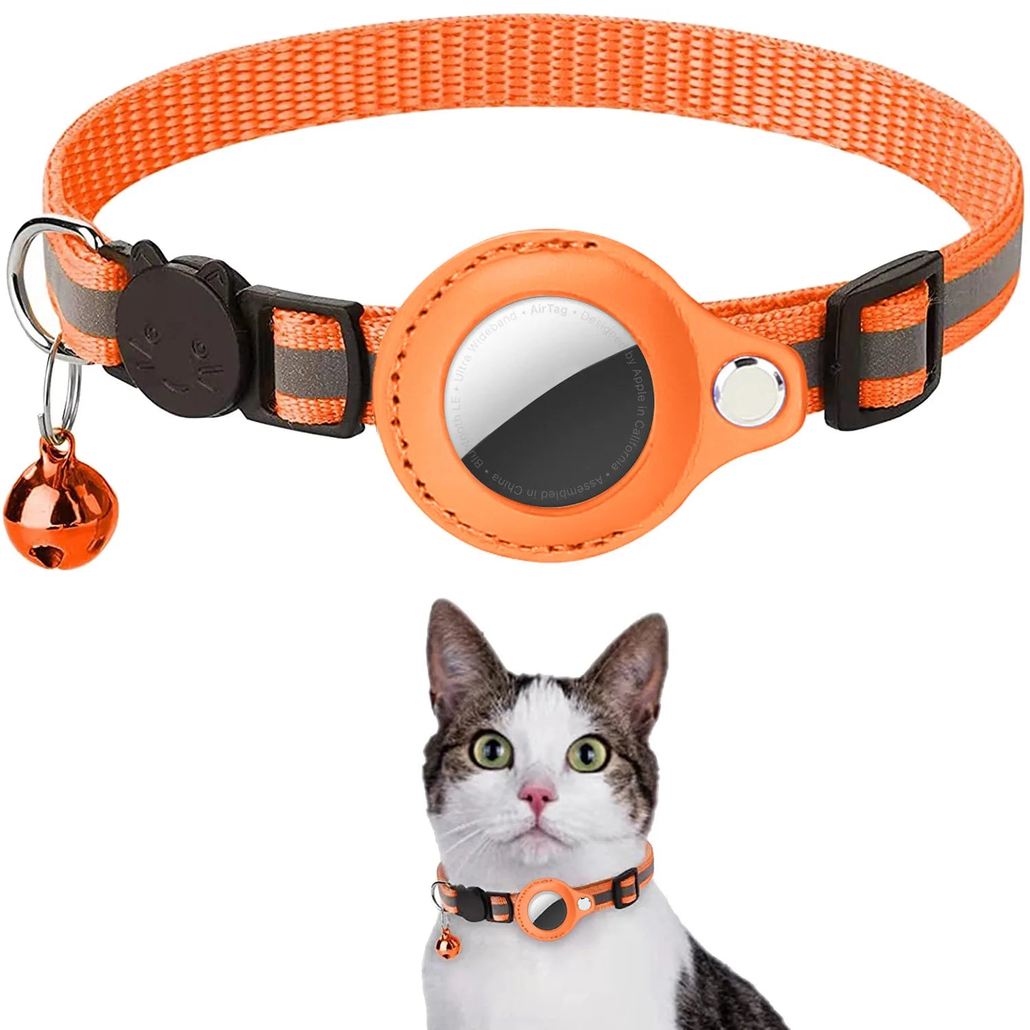 Cat Collar with AirTag Holder — Breakaway, Reflective, Waterproof