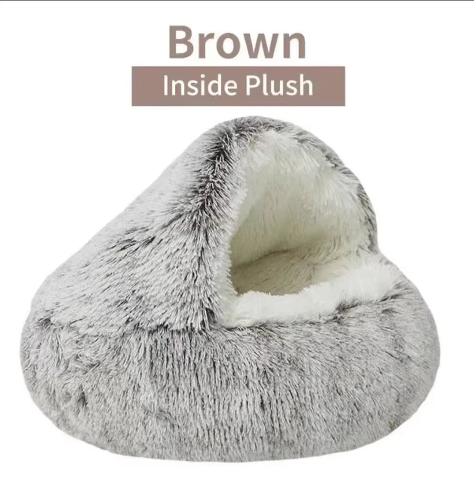Winter Plush Cat Bed for Cats & Small Dogs — Round 2-in-1 Nest