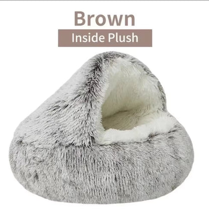 Winter Plush Cat Bed for Cats & Small Dogs — Round 2-in-1 Nest