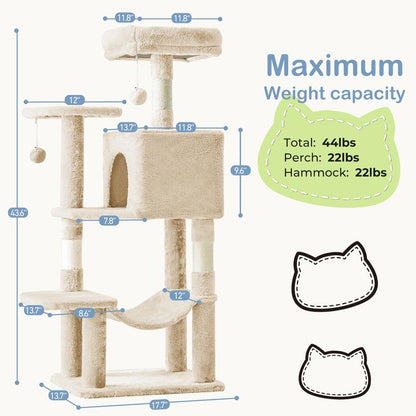 54-Inch Cat Tree for Indoor Cats — Multi-Level Condo with Sisal Scratch Posts