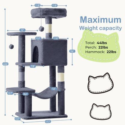 54-Inch Cat Tree for Indoor Cats — Multi-Level Condo with Sisal Scratch Posts