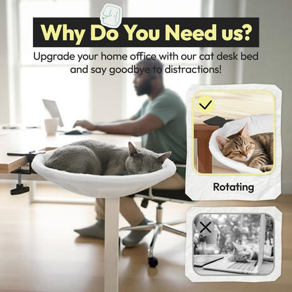 Rotating Cat Desk Hammock Bed — Clamp-On Table Bed for Indoor Cats