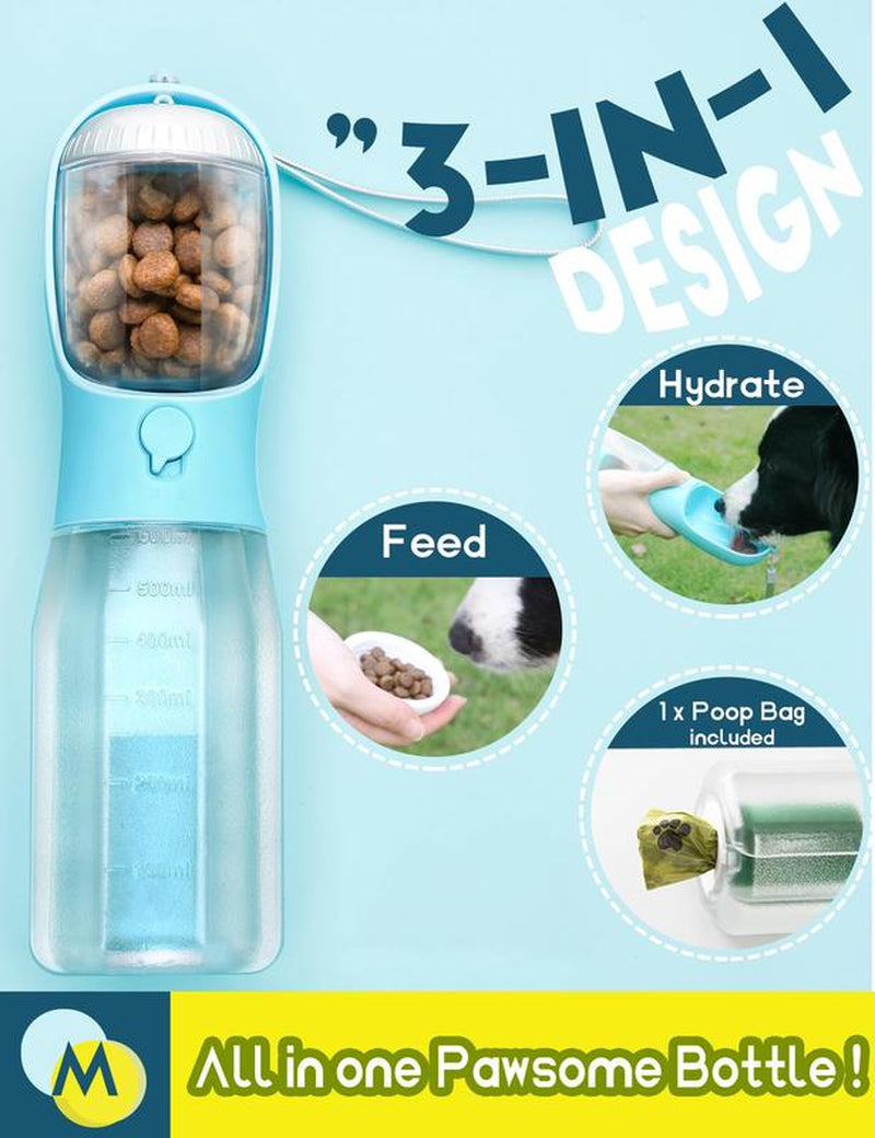 3-in-1 Dog Travel Water Bottle — Bowl, Treat Container & Bag Dispenser