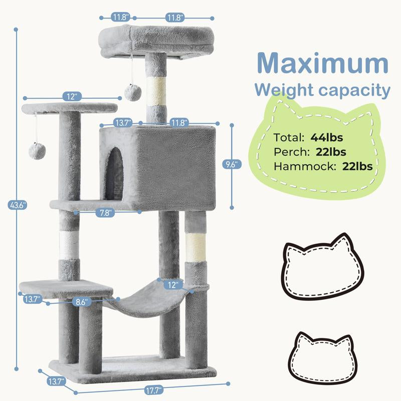 54-Inch Cat Tree for Indoor Cats — Multi-Level Condo with Sisal Scratch Posts