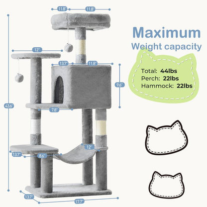 54-Inch Cat Tree for Indoor Cats — Multi-Level Condo with Sisal Scratch Posts