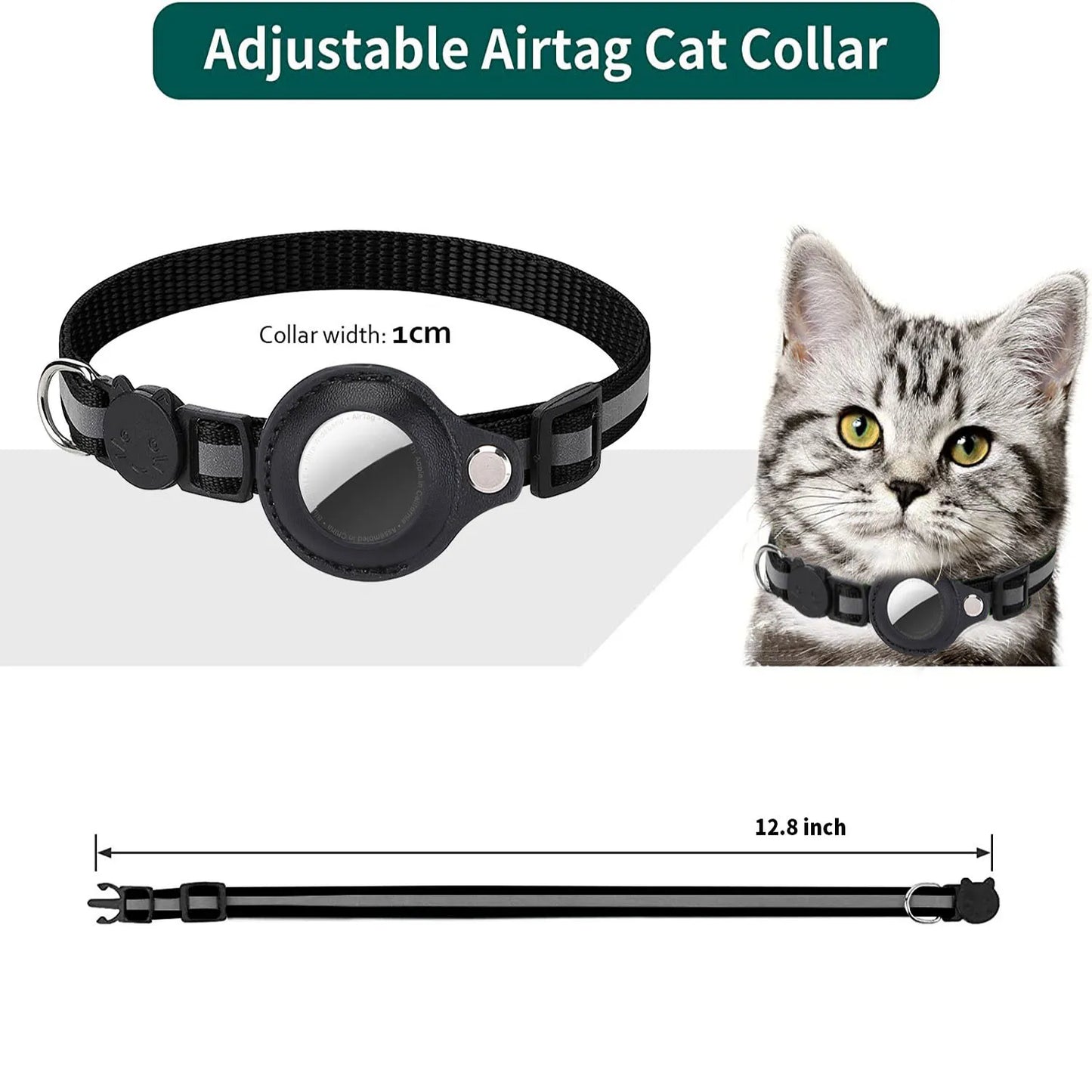 Cat Collar with AirTag Holder — Breakaway, Reflective, Waterproof
