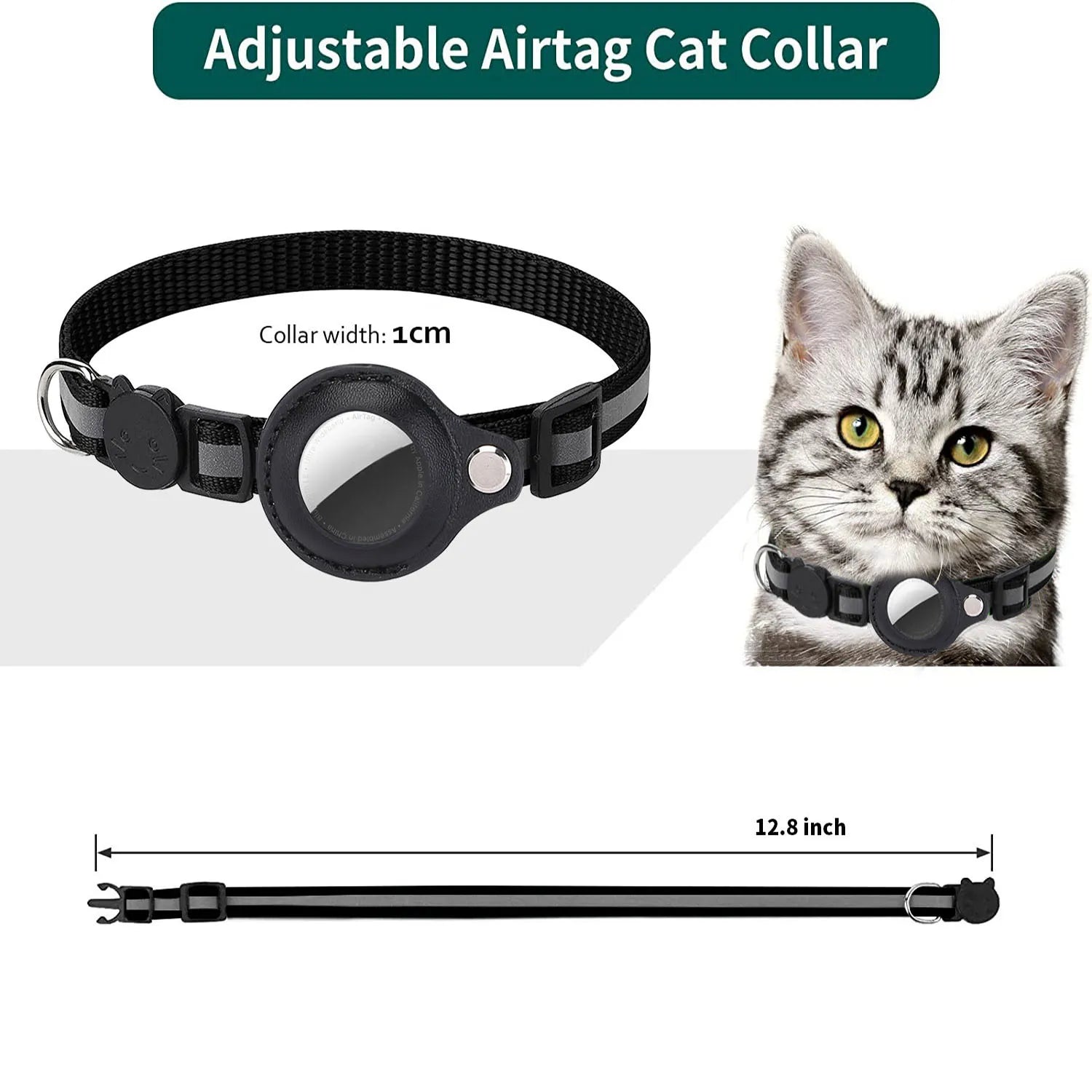 Cat Collar with AirTag Holder — Breakaway, Reflective, Waterproof