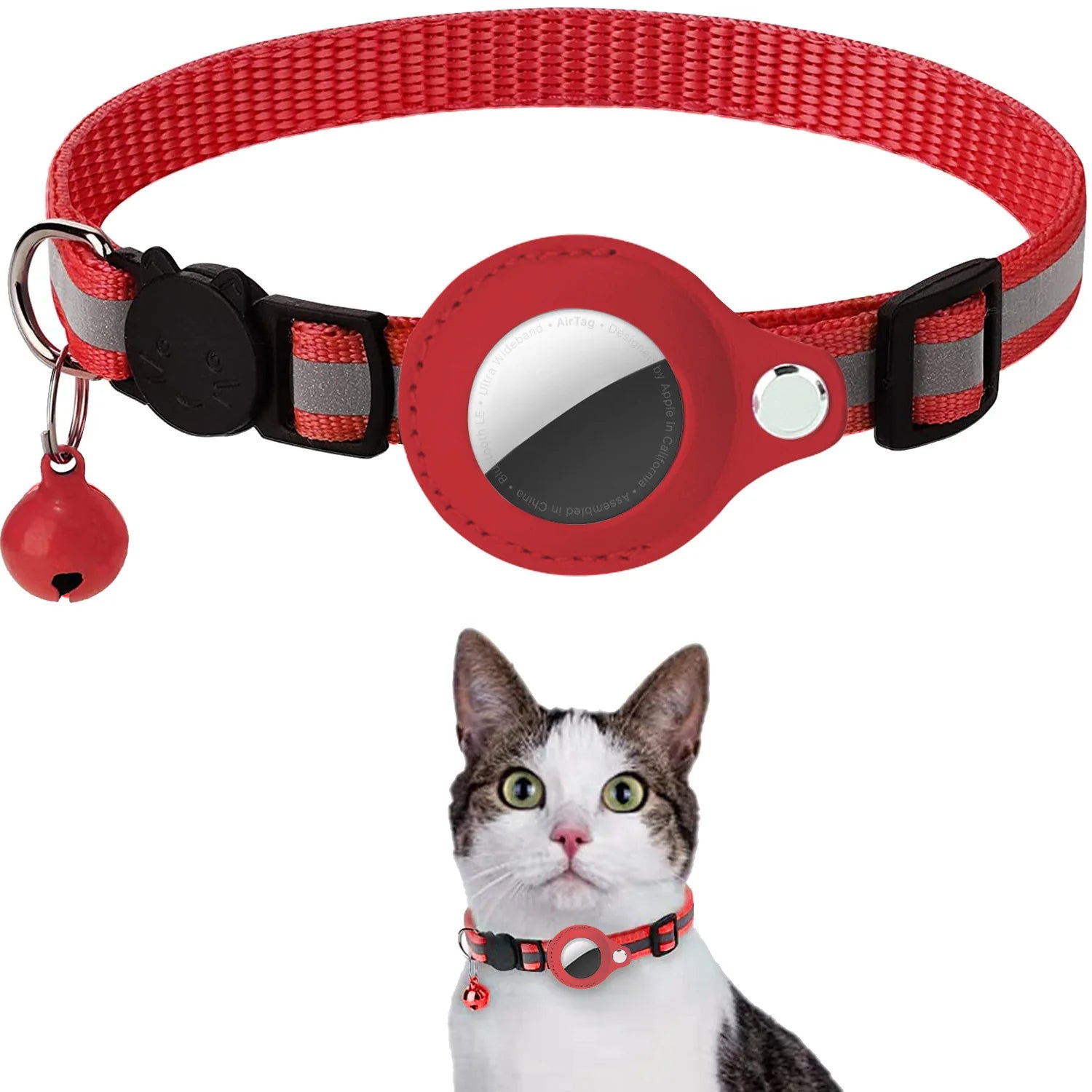 Cat Collar with AirTag Holder — Breakaway, Reflective, Waterproof