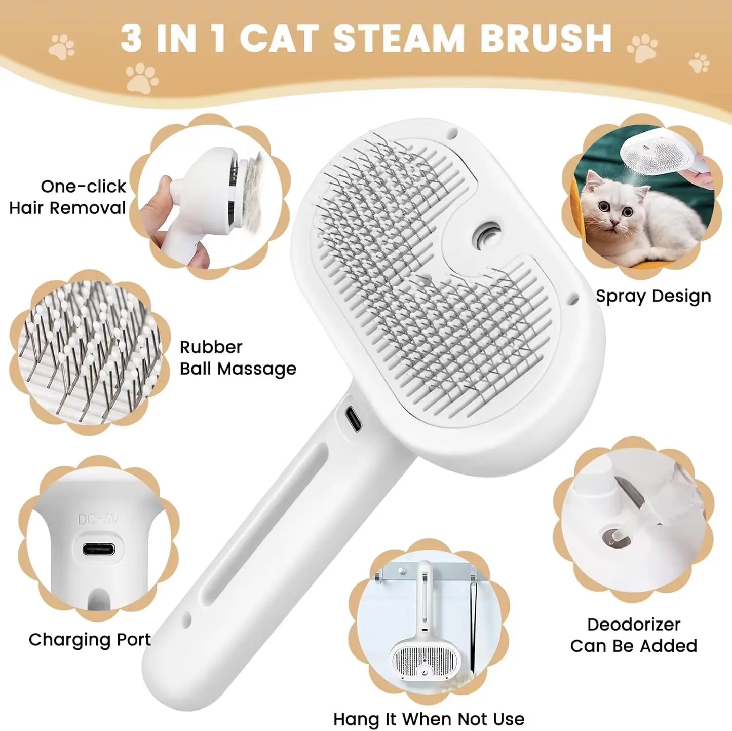 3-in-1 Steam Pet Grooming Brush — Deshedding & Massage