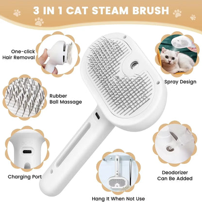 3-in-1 Steam Pet Grooming Brush — Deshedding & Massage