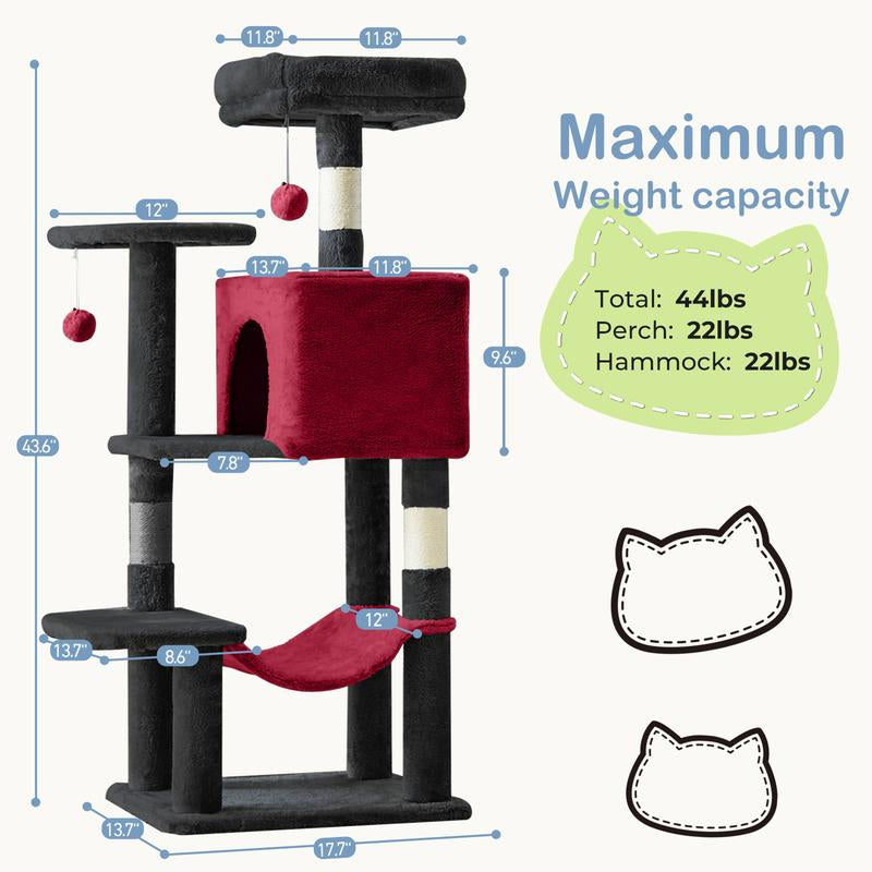 54-Inch Cat Tree for Indoor Cats — Multi-Level Condo with Sisal Scratch Posts