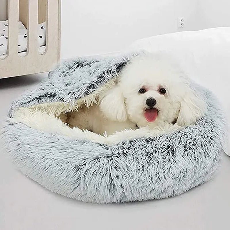 Winter Plush Cat Bed for Cats & Small Dogs — Round 2-in-1 Nest