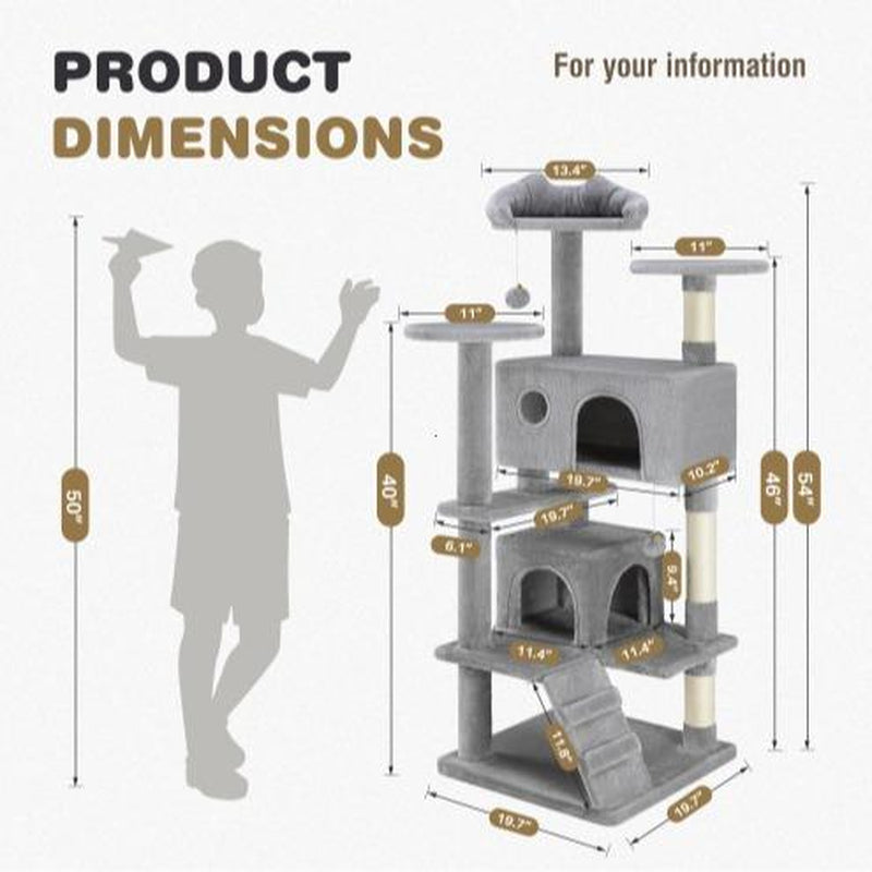 54-Inch Cat Tree for Indoor Cats — Multi-Level Condo with Sisal Scratch Posts