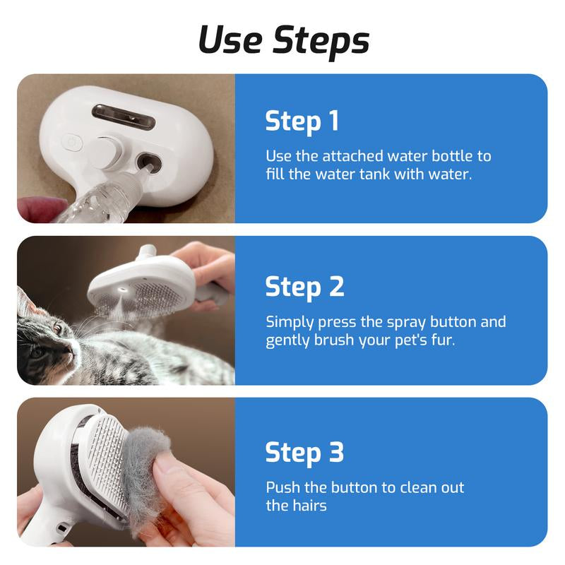 Steam Grooming Brush for Cats & Dogs — Rechargeable