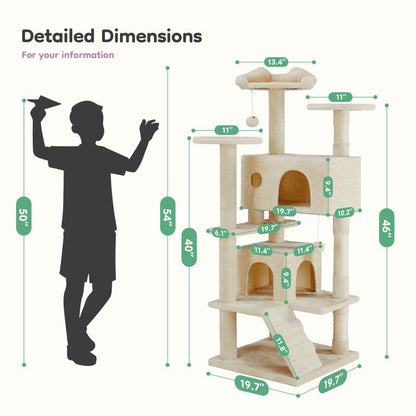 54-Inch Cat Tree for Indoor Cats — Multi-Level Condo with Sisal Scratch Posts