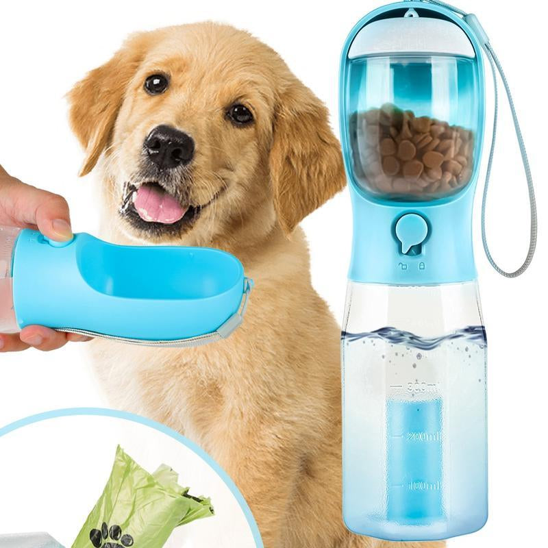 3-in-1 Dog Travel Water Bottle — Bowl, Treat Container & Bag Dispenser