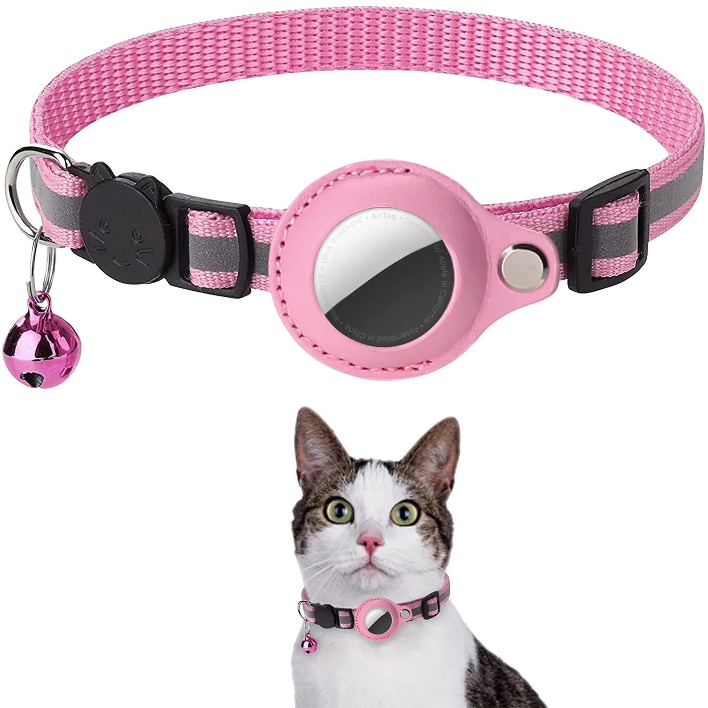 Cat Collar with AirTag Holder — Breakaway, Reflective, Waterproof