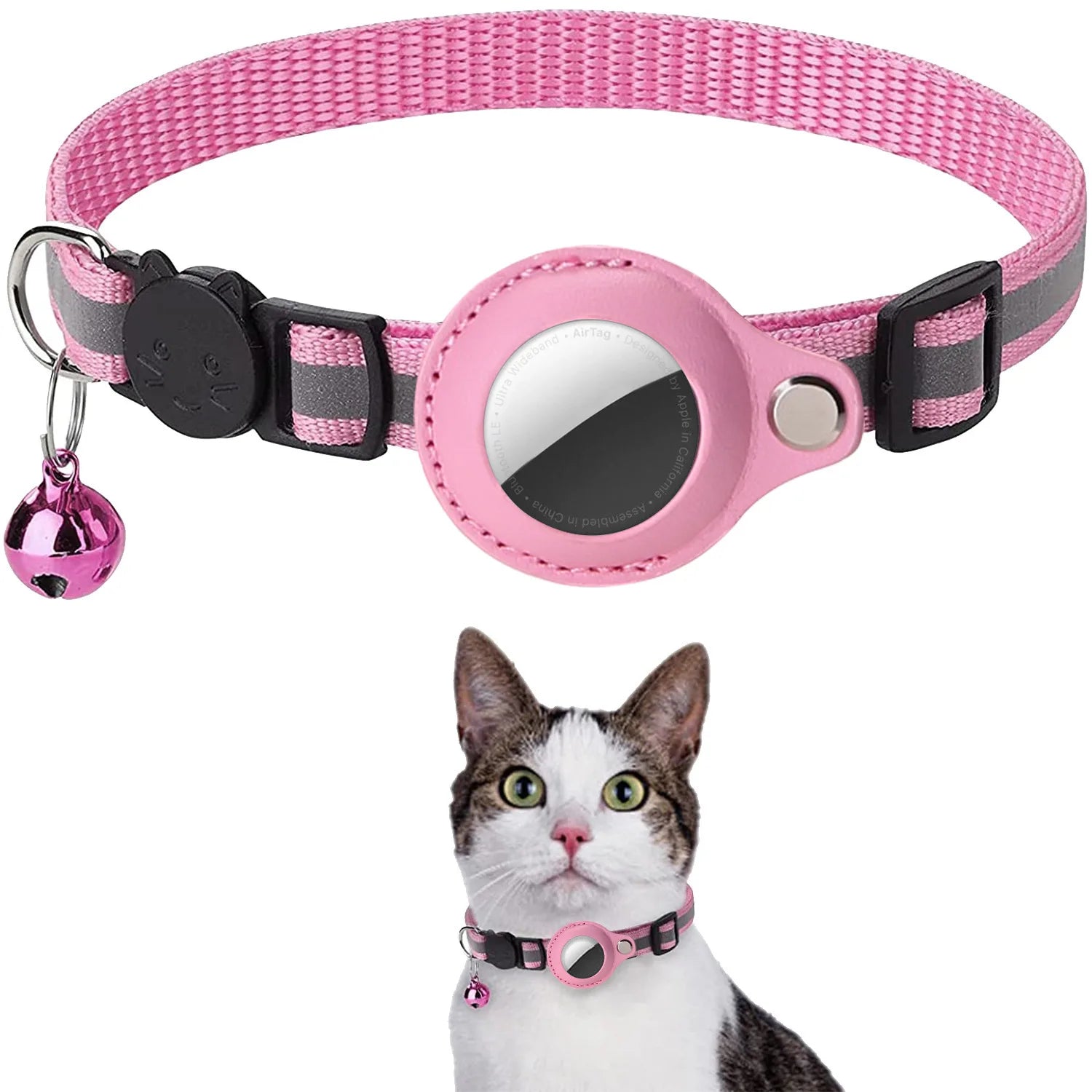 Cat Collar with AirTag Holder — Breakaway, Reflective, Waterproof