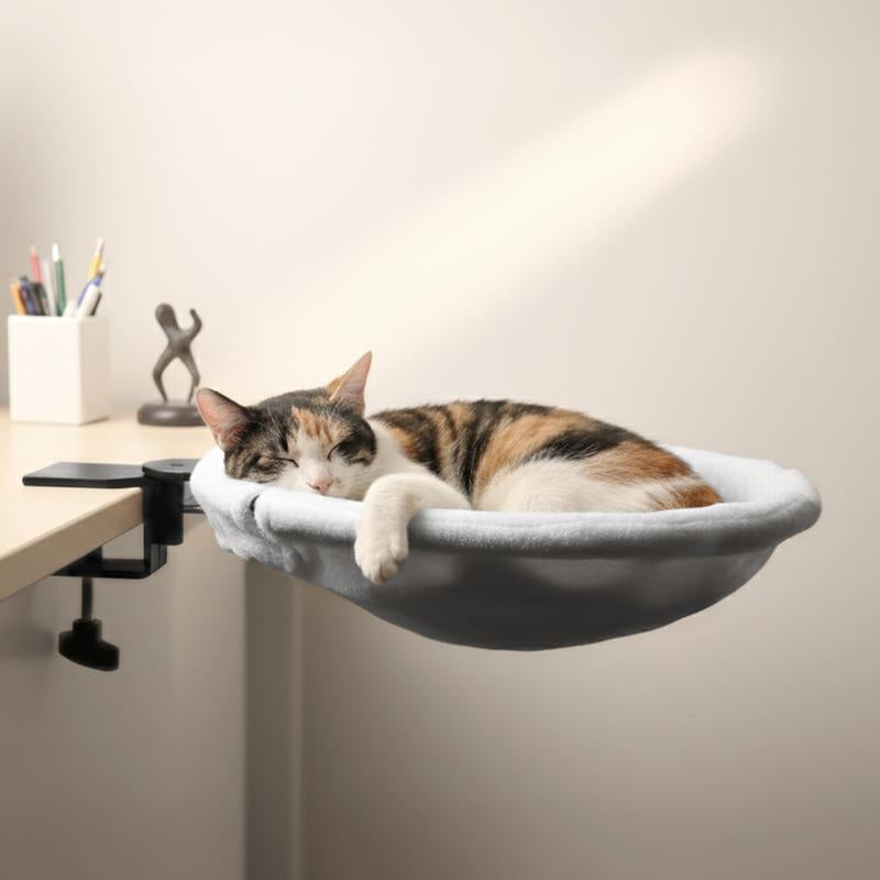 Rotating Cat Desk Hammock Bed — Clamp-On Table Bed for Indoor Cats