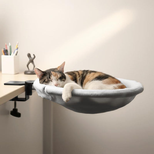 Rotating Cat Desk Hammock Bed — Clamp-On Table Bed for Indoor Cats
