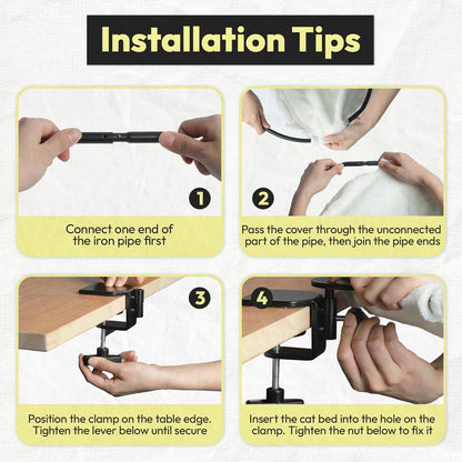 Rotating Cat Desk Hammock Bed — Clamp-On Table Bed for Indoor Cats