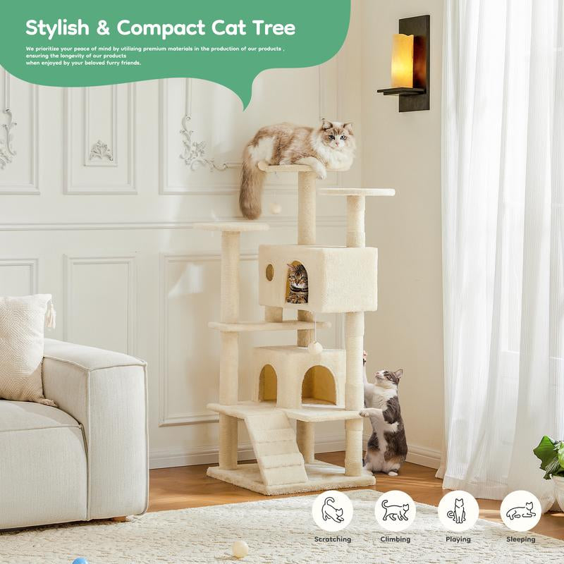 54-Inch Cat Tree for Indoor Cats — Multi-Level Condo with Sisal Scratch Posts