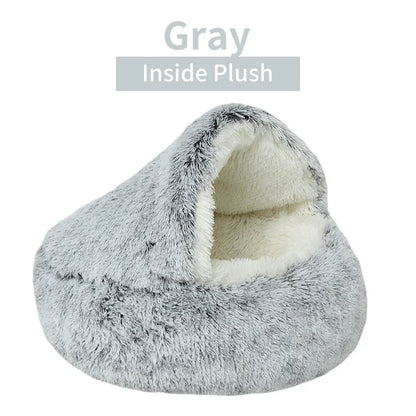 Winter Plush Cat Bed for Cats & Small Dogs — Round 2-in-1 Nest