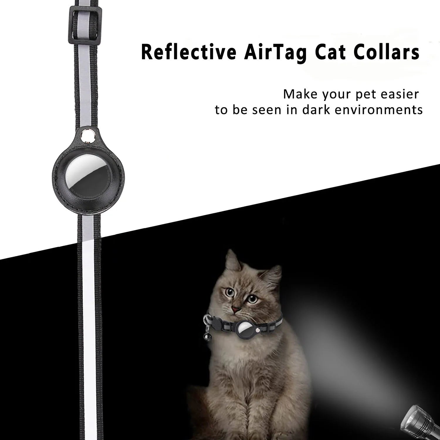 Cat Collar with AirTag Holder — Breakaway, Reflective, Waterproof