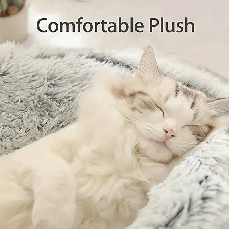 Winter Plush Cat Bed for Cats & Small Dogs — Round 2-in-1 Nest