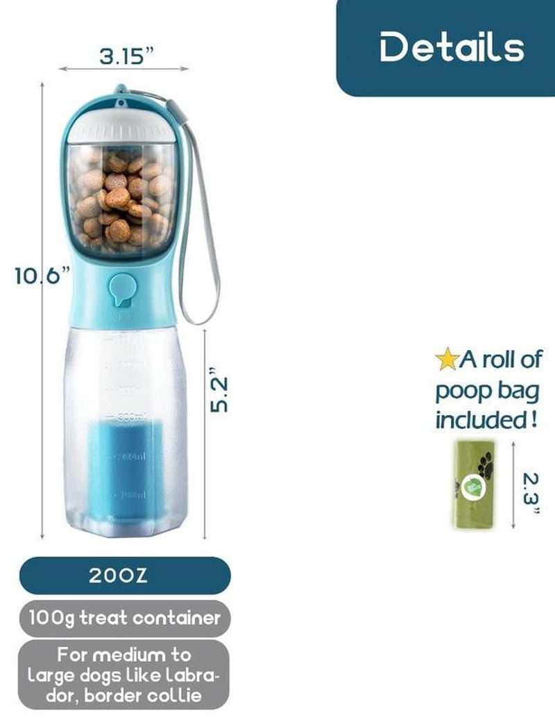 3-in-1 Dog Travel Water Bottle — Bowl, Treat Container & Bag Dispenser
