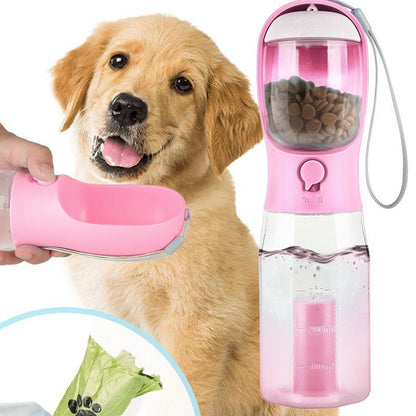 3-in-1 Dog Travel Water Bottle — Bowl, Treat Container & Bag Dispenser