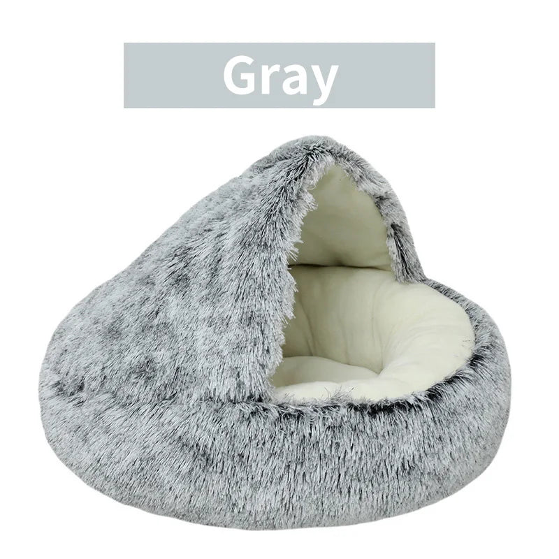 Winter Plush Cat Bed for Cats & Small Dogs — Round 2-in-1 Nest