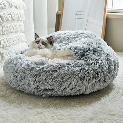 Winter Plush Cat Bed for Cats & Small Dogs — Round 2-in-1 Nest