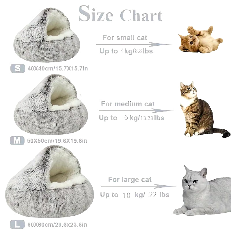 Winter Plush Cat Bed for Cats & Small Dogs — Round 2-in-1 Nest