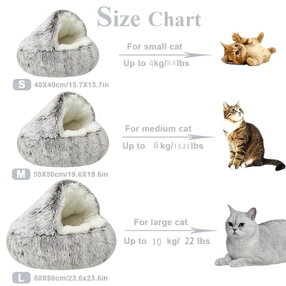 Winter Plush Cat Bed for Cats & Small Dogs — Round 2-in-1 Nest